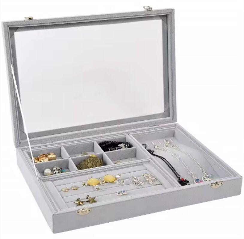 Custom Logo 4 In 1 Stackable Jewelry Tray With Lid For Necklaces Rings Earrings