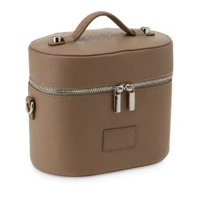 Unisex Pu Pebble Leather Cosmetic Cases Oval Shaped Travel Makeup Bag With Insert