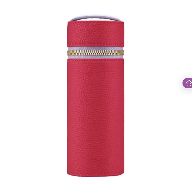 Luxurious Genuine Leather Cosmetic Cases Zipper Leather Brush Case With Top Handle