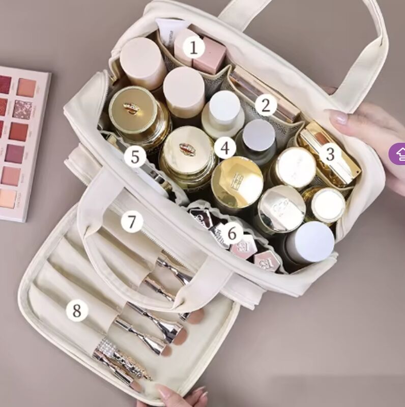 Portable PU Leather Beauty Vanity Cases Makeup Bag Organizer Large Capacity OEM Logo