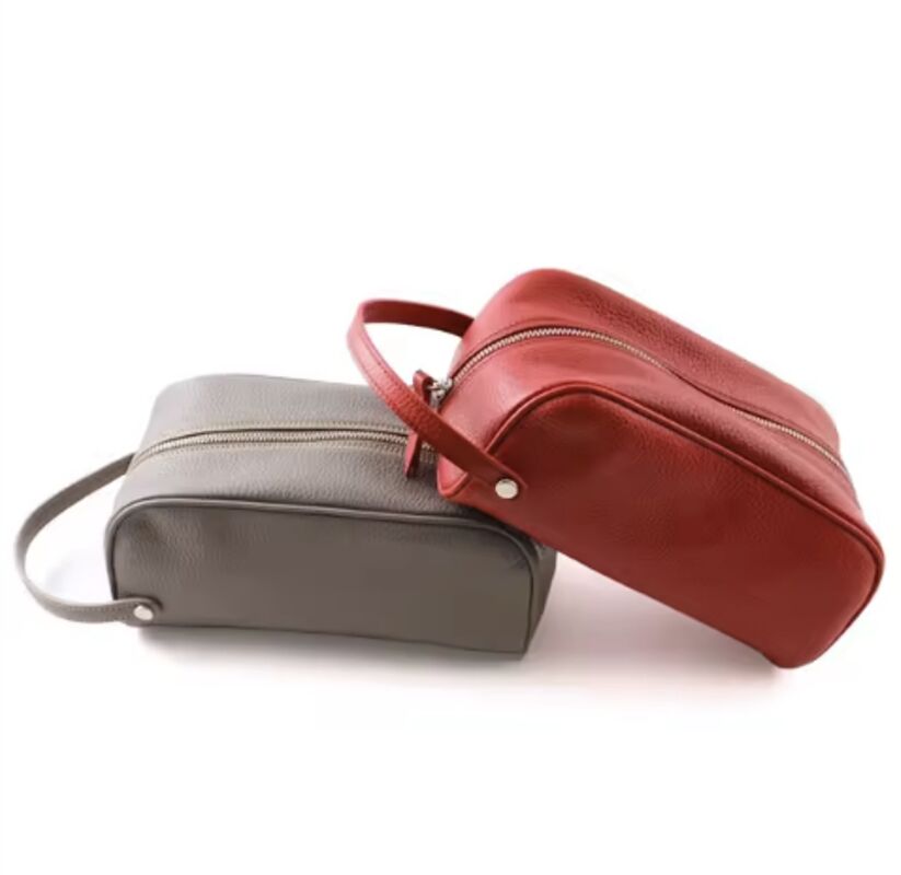 Custom Color Travel PU Leather Toiletry Bag Portable Handle Essentials Wash Bag For Men