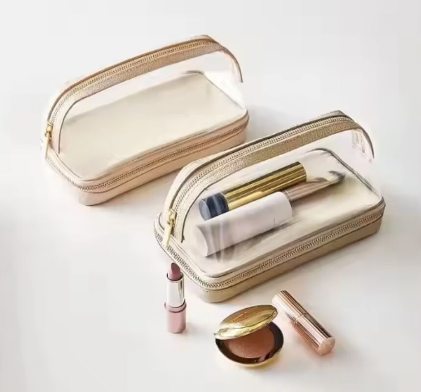 Zipper Type Leather Makeup Organizer Storage Box Double Layer Customized Logo