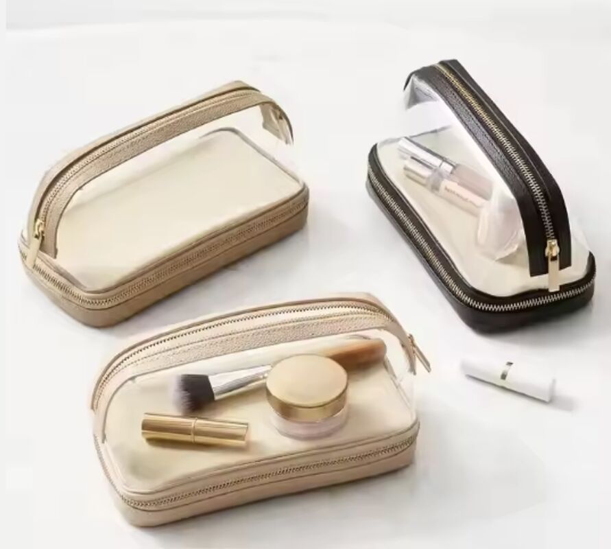 Zipper Type Leather Makeup Organizer Storage Box Double Layer Customized Logo