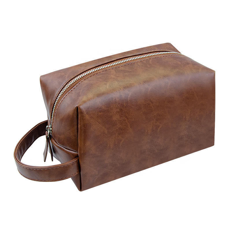 Large Capacity Vintage PU Leather Toiletry Bag Men Women Travel Essentials Organizer