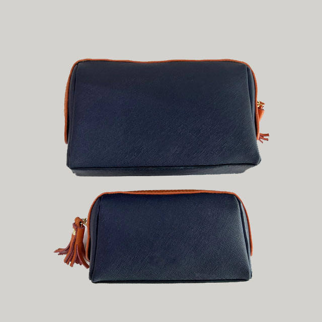 Pu Saffiano Leather Cosmetic Cases Custom Size Zipper Travel Toiletry Pouch Case