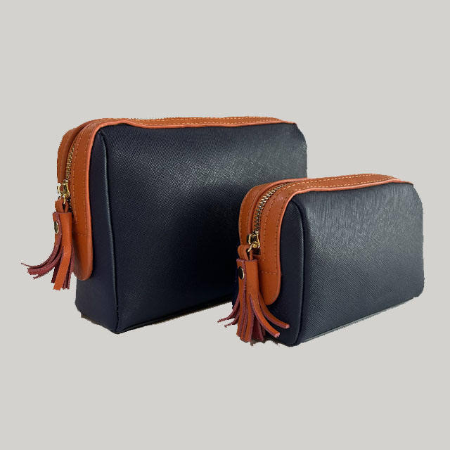 Pu Saffiano Leather Cosmetic Cases Custom Size Zipper Travel Toiletry Pouch Case