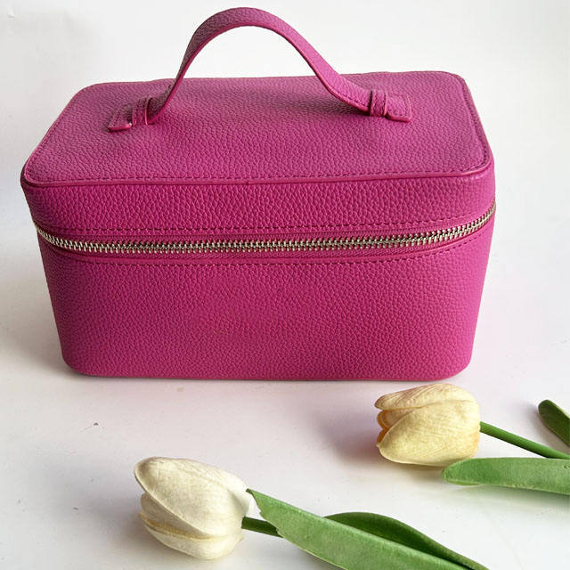 Portable Handle Women's Leather Makeup Bag Pu Pebble Leather Toiletry Travel Bags