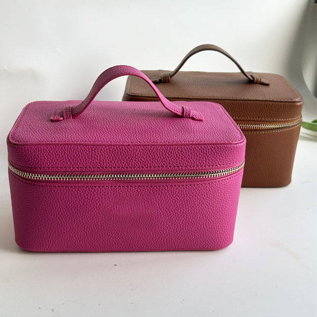 Portable Handle Women's Leather Makeup Bag Pu Pebble Leather Toiletry Travel Bags
