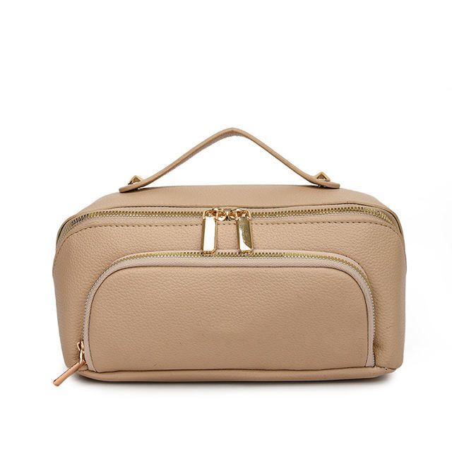 Custom Size Womens Leather Cosmetic Bag Zipper Closure PU Pebble Leather Toiletry Bag