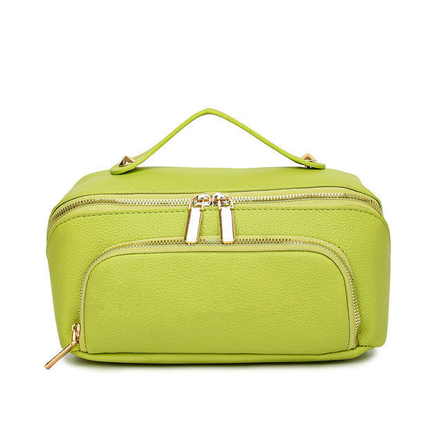 Custom Size Womens Leather Cosmetic Bag Zipper Closure PU Pebble Leather Toiletry Bag