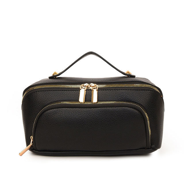 Custom Size Womens Leather Cosmetic Bag Zipper Closure PU Pebble Leather Toiletry Bag