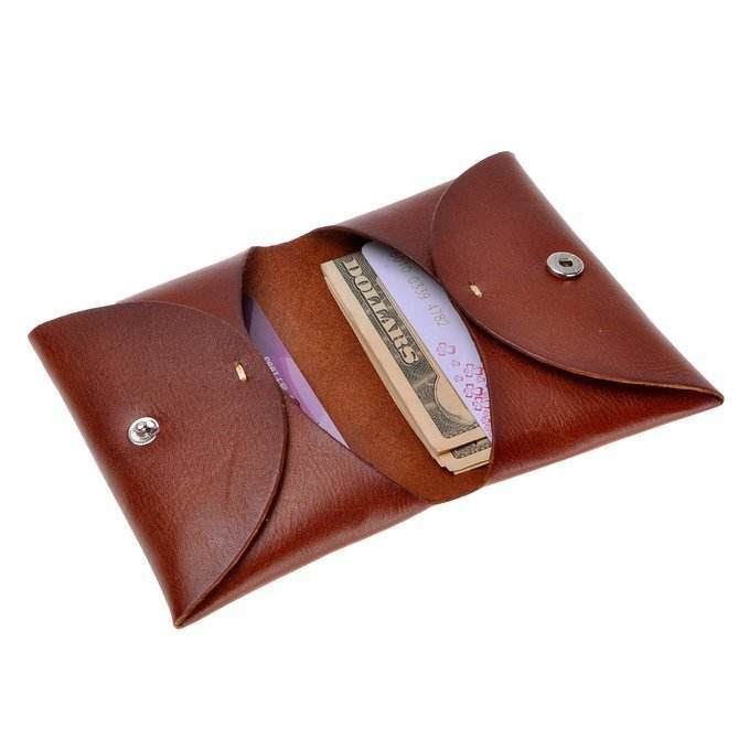 Vegetable Tanned Leather Slim Wallet Coin Purse Handmade Custom Color