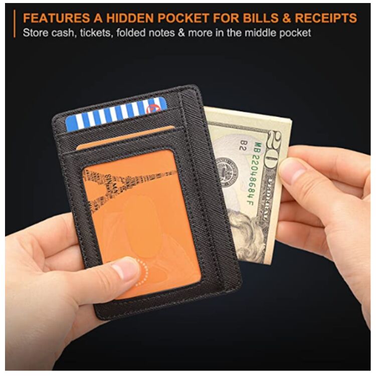 Custom Size Leather Business Card Case Carbon Fiber Blocking Coin And Card Holder