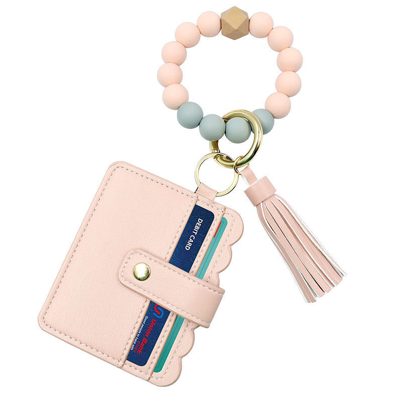 Artificial Leather Business Card Holder Stylish Ladies Wallet With Keyring Bracelet