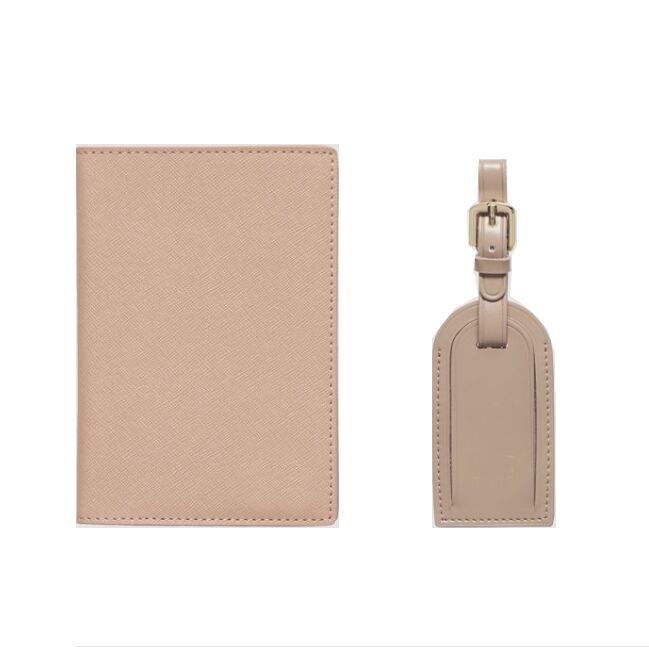 Genuine Saffiano Leather Passport Cover Luggage Tag Set Classic Design Waterproof