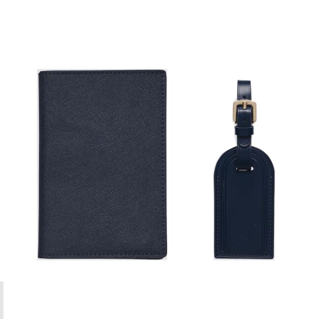 Genuine Saffiano Leather Passport Cover Luggage Tag Set Classic Design Waterproof