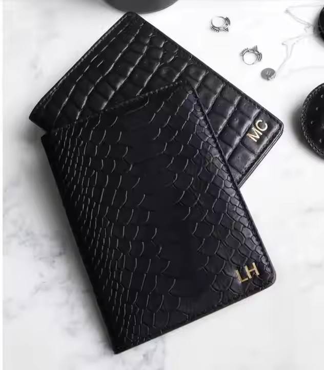 Black Color Embossed Leather Passport Holders , Travel Ticket Holder For Mens Womens