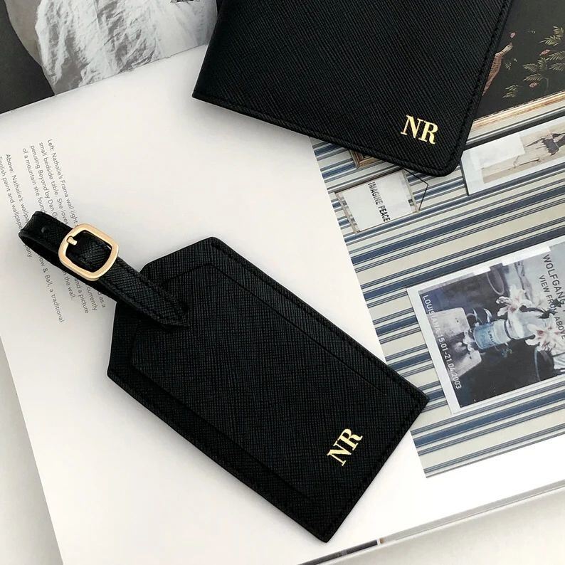 Fully Customized Leather Luggage Labels Travel Luggage Name Tags With Privacy Cover