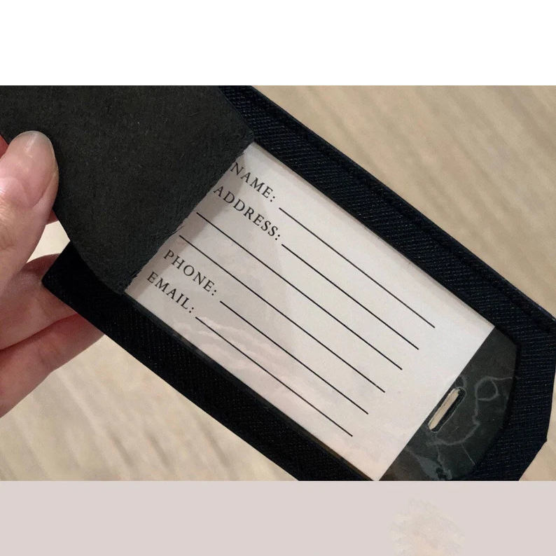 Fully Customized Leather Luggage Labels Travel Luggage Name Tags With Privacy Cover
