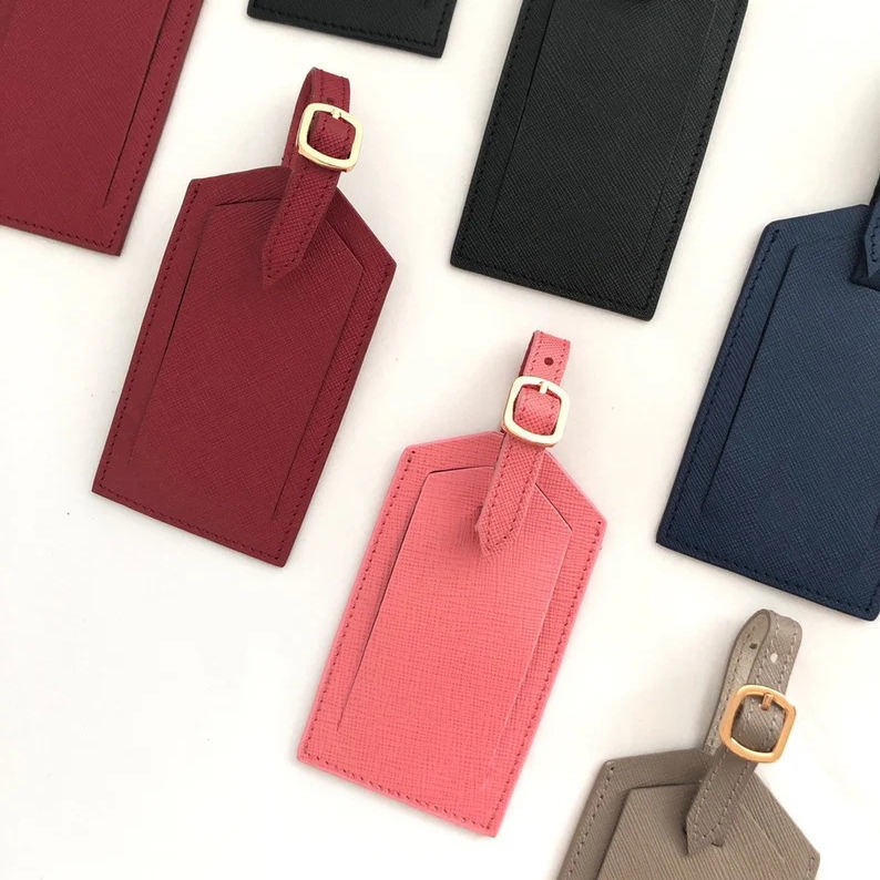 Fully Customized Leather Luggage Labels Travel Luggage Name Tags With Privacy Cover