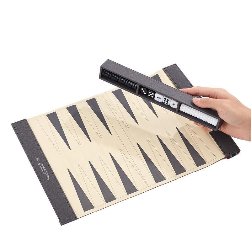 Luxury PU Leather Backgammon Set Chess Games Roll Up Board For On The Go Entertainment