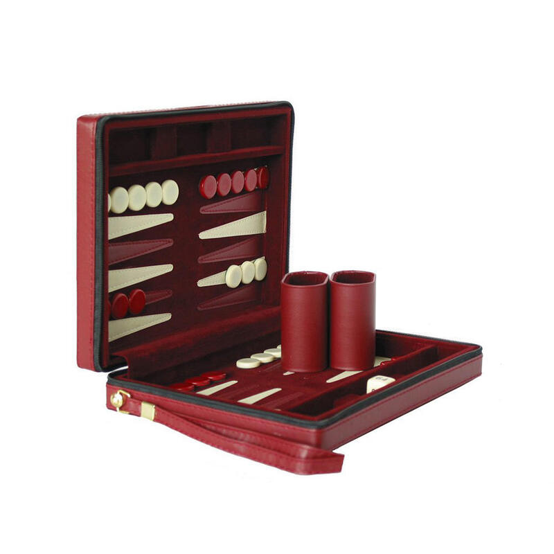 High End Leather Backgammon Case Custom Design Handmade Zipper Travel Backgammon Set