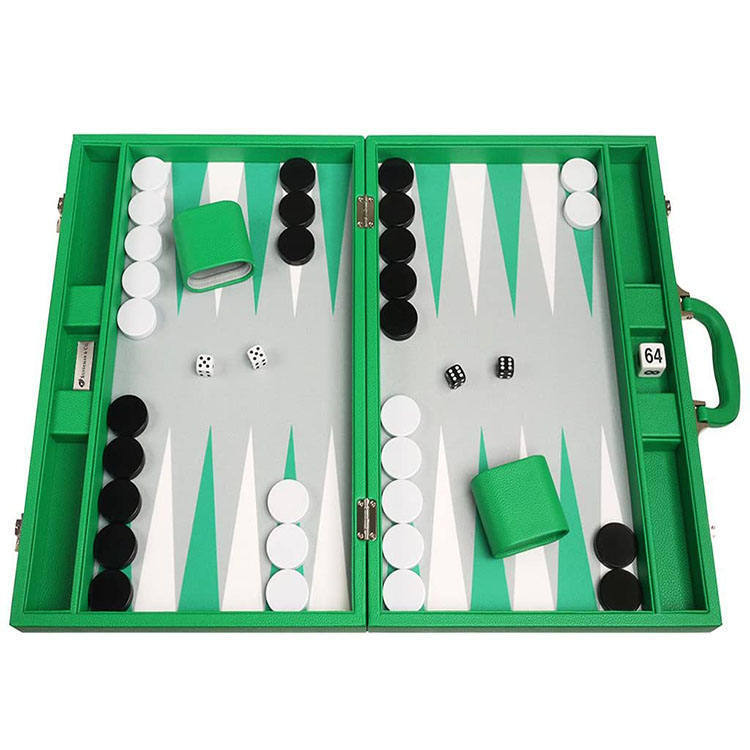 Handmade Green Leather Travel Backgammon Set Box Portable Custom Color