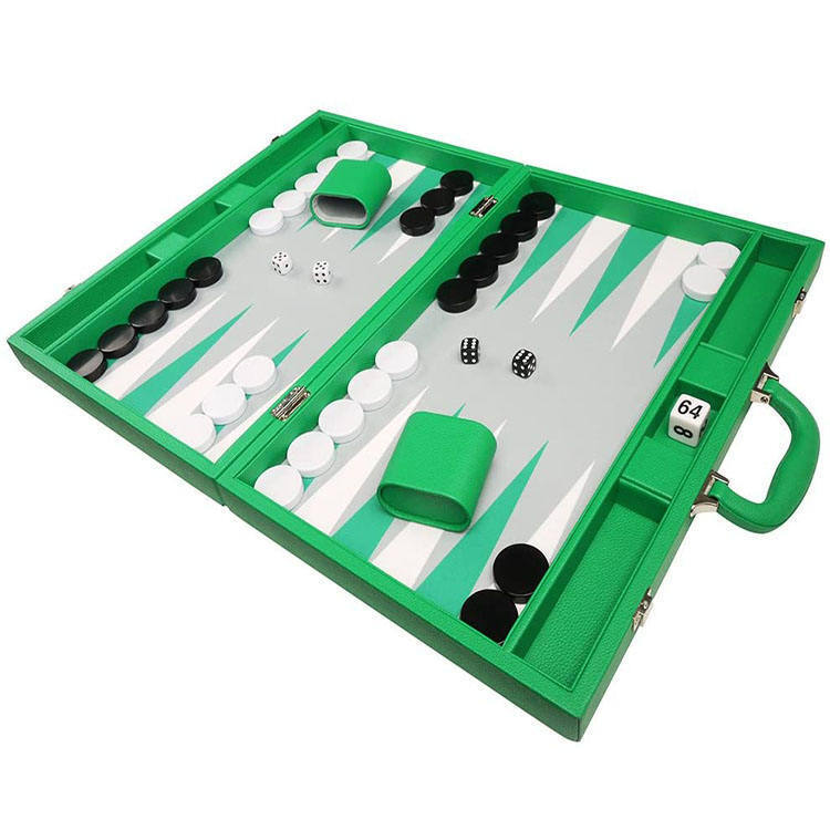 Handmade Green Leather Travel Backgammon Set Box Portable Custom Color