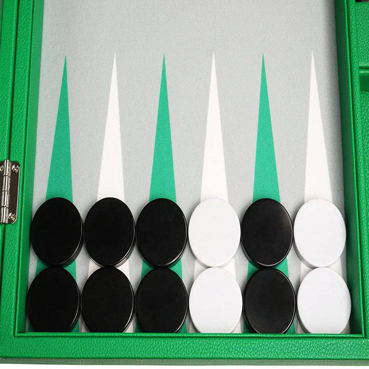 Handmade Green Leather Travel Backgammon Set Box Portable Custom Color