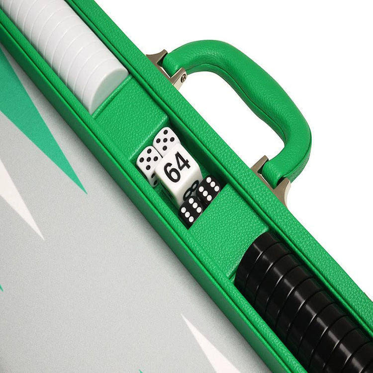 Handmade Green Leather Travel Backgammon Set Box Portable Custom Color