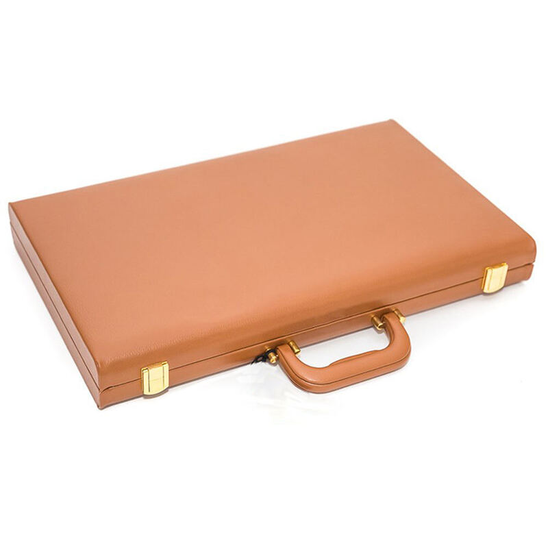 OEM Size Light Brown PU Leather Game Boxes Backgammon Board Game Set
