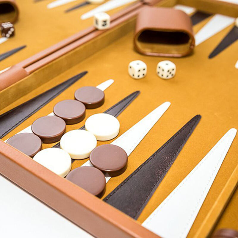 OEM Size Light Brown PU Leather Game Boxes Backgammon Board Game Set