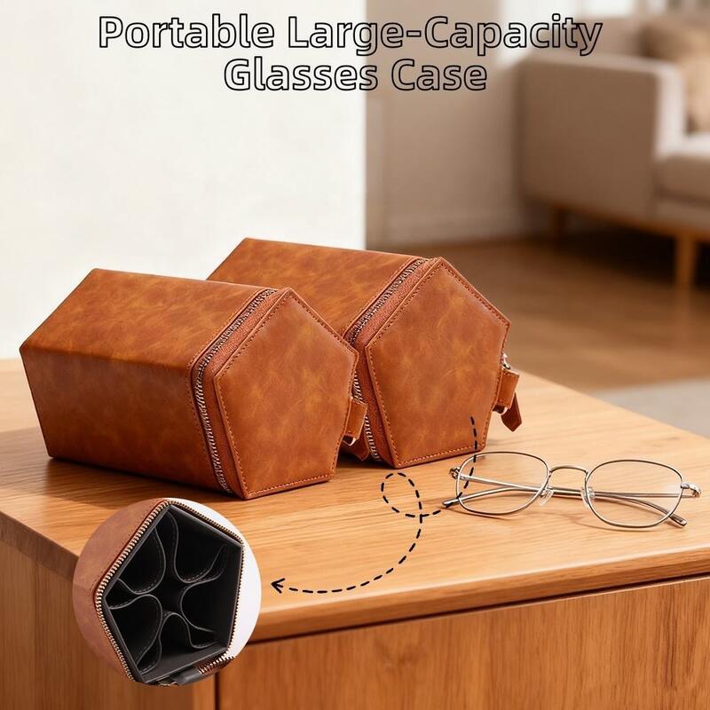 Pentagonal Personalised Glasses Case Leather 5 Slots Leather Eyeglass Pouch OEM Logo