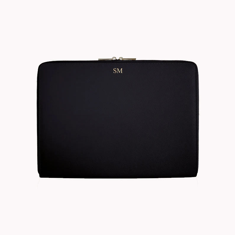 Custom Size Saffiano Leather Tech Cases 13 14 15 Inch Double Zipper Laptop Case