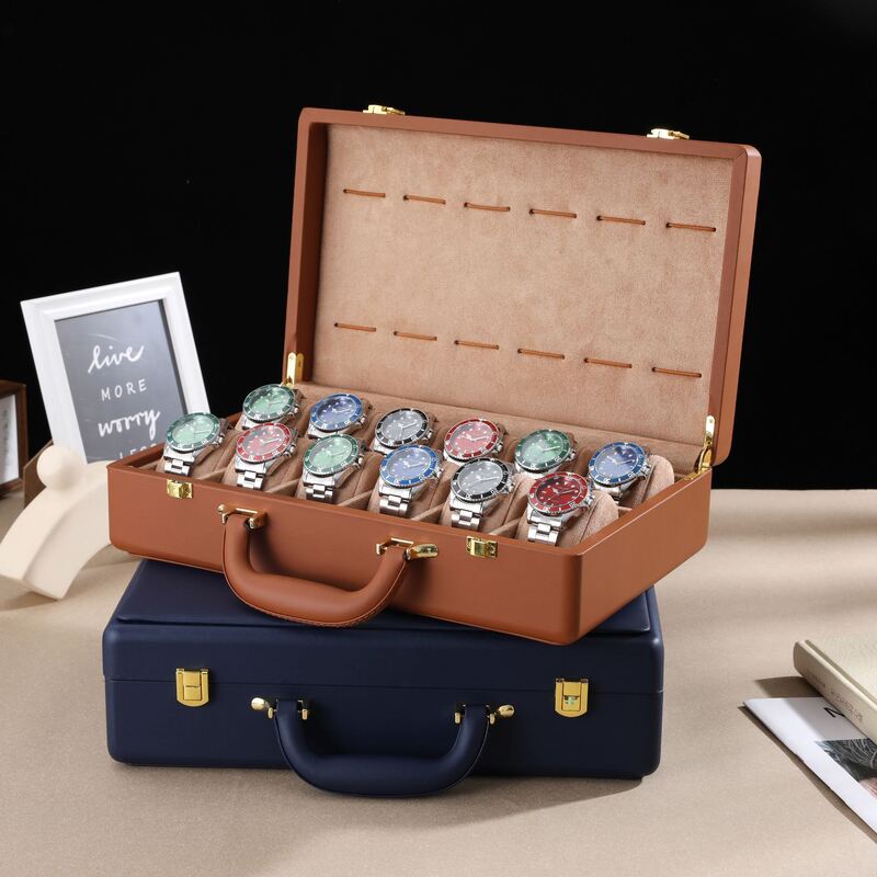 Watch storage box, high-end leather briefcase, 12-position watch display, jewelry collection packaging box, gift box