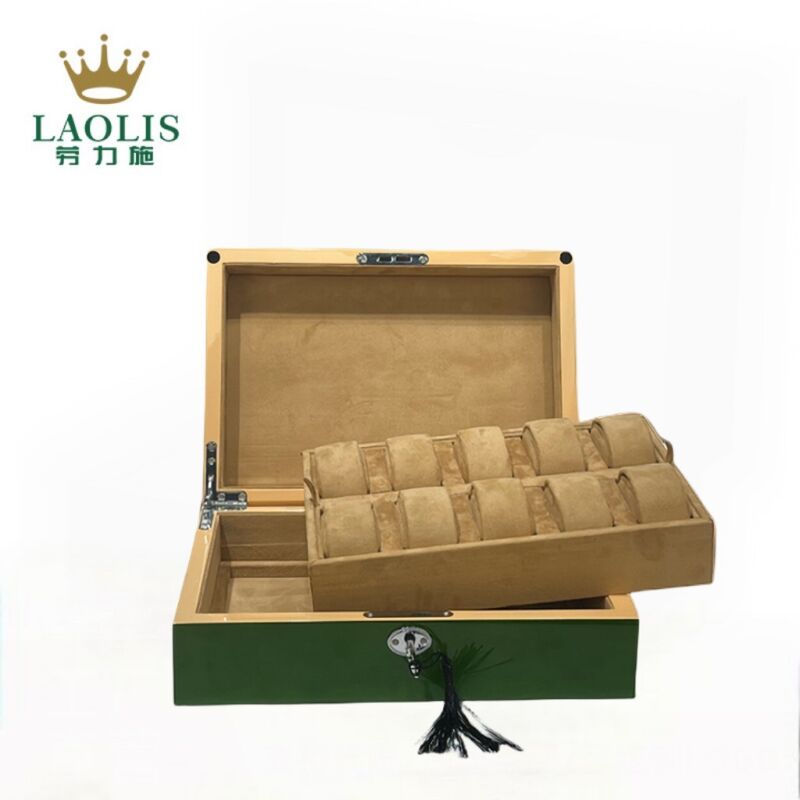 High end green painted wooden 10 seater green water ghost watch storage box gift packaging watch gift box environmentally friendly material