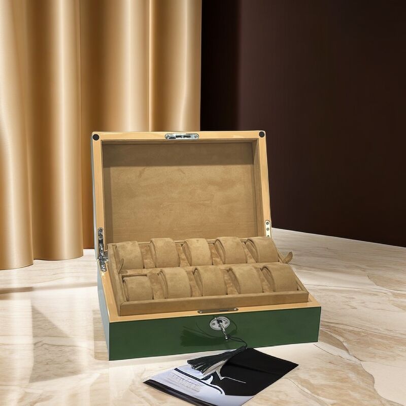 High end green painted wooden 10 seater green water ghost watch storage box gift packaging watch gift box environmentally friendly material