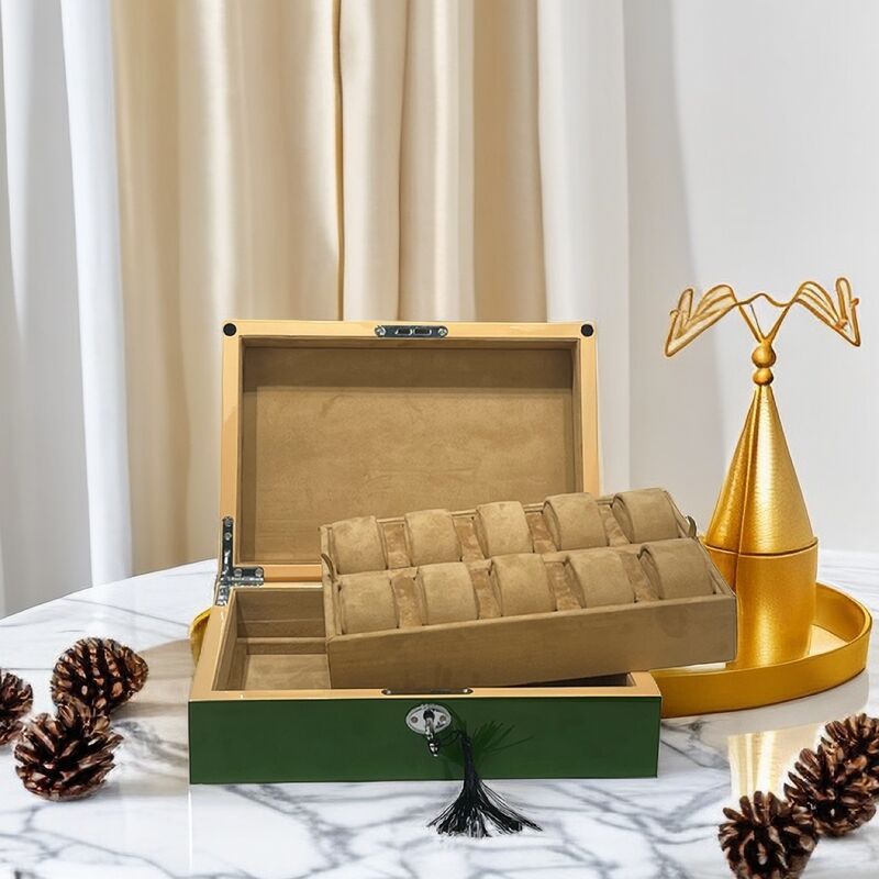 High end green painted wooden 10 seater green water ghost watch storage box gift packaging watch gift box environmentally friendly material