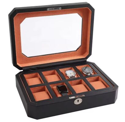 Custom Handmade Pu Leather Luxury Brand 8 Slots Key Lock Watch Box Organizer Case