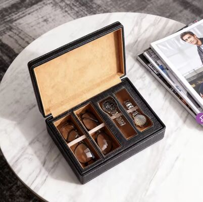 4 Slot PU Leather Watch Glasses Storage Box Organizer Magnetic Closure Crocodile Texture